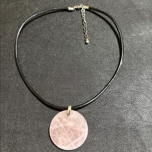 Rose Quartz Disc Black Cord Statement Necklace